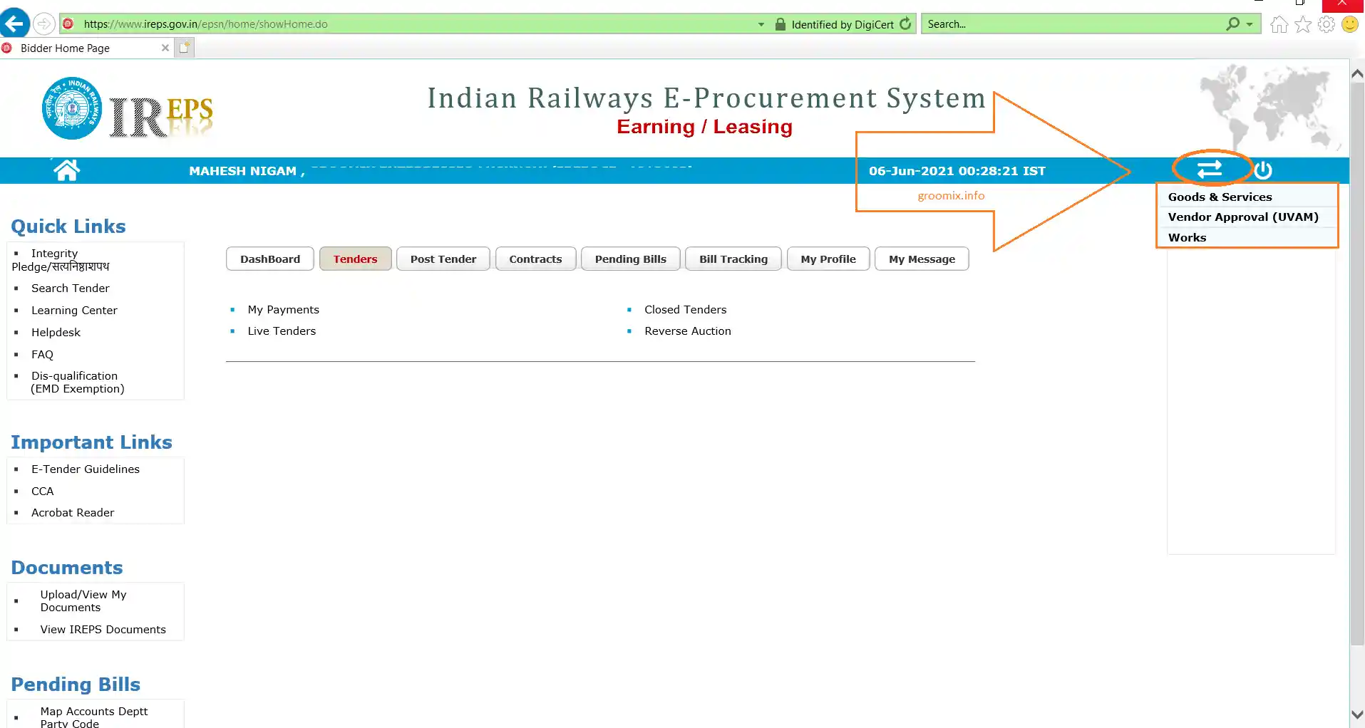 How to change work area in ireps? Here is the steps with screenshot...